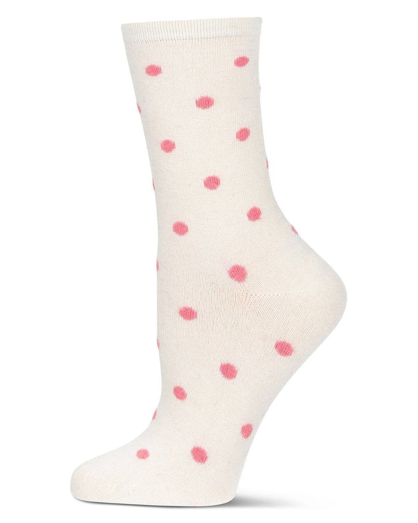 Women's Cashmere Blend Crew Socks - Ivory Pretty in Polka Dots