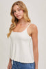 Women's Knit Ribbed Ruffled Hem Adjustable Strap Tank Top - Soft White