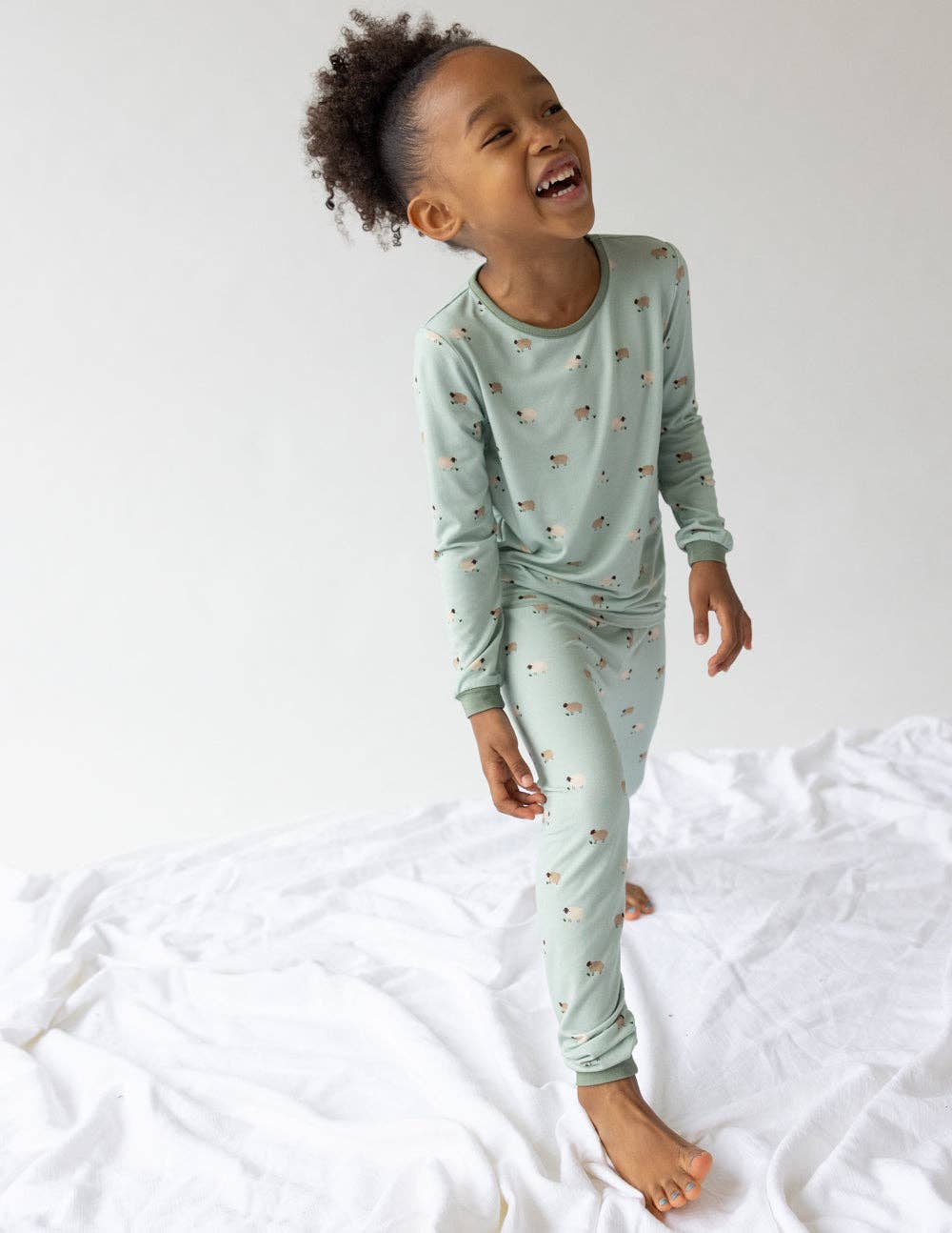 Elevated Bamboo 2PC L/S Kids Pajama Set, Sage Green Lamb