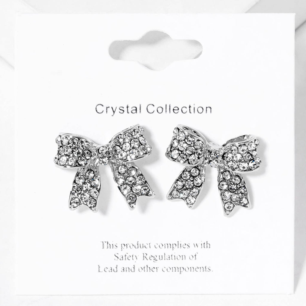 Pave Bow Stud Earrings: Fuchsia Pink Crystallized