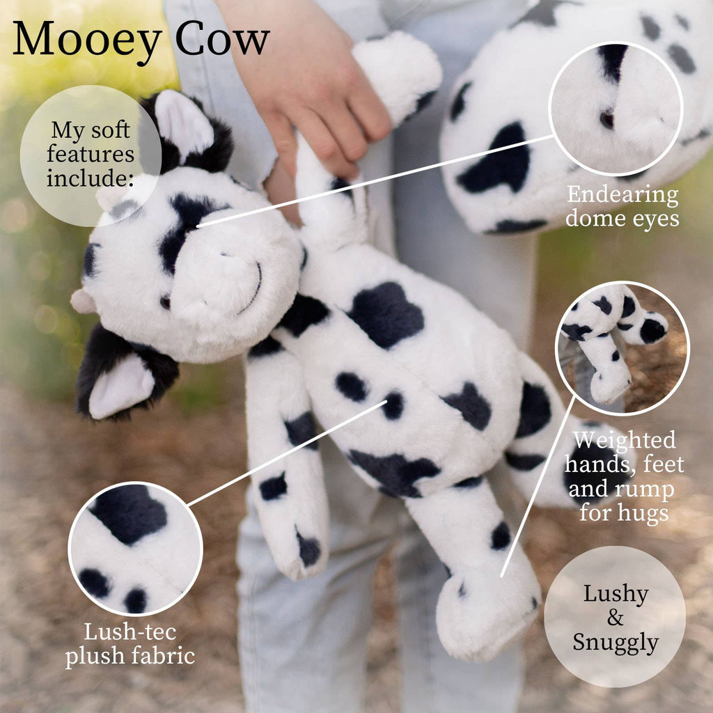 16 inch black and white plush stuffed cow, size and detail