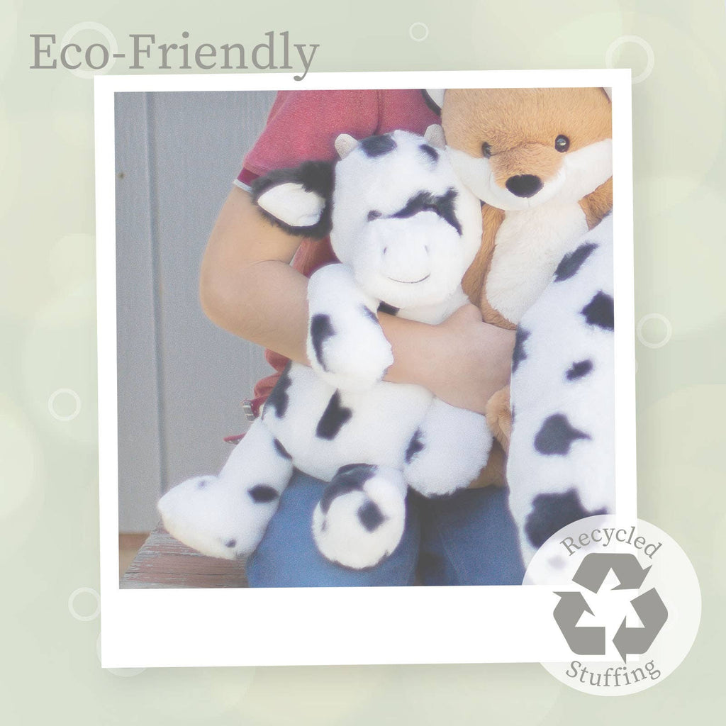 16 inch black and white plush stuffed cow, eco-friendly fill