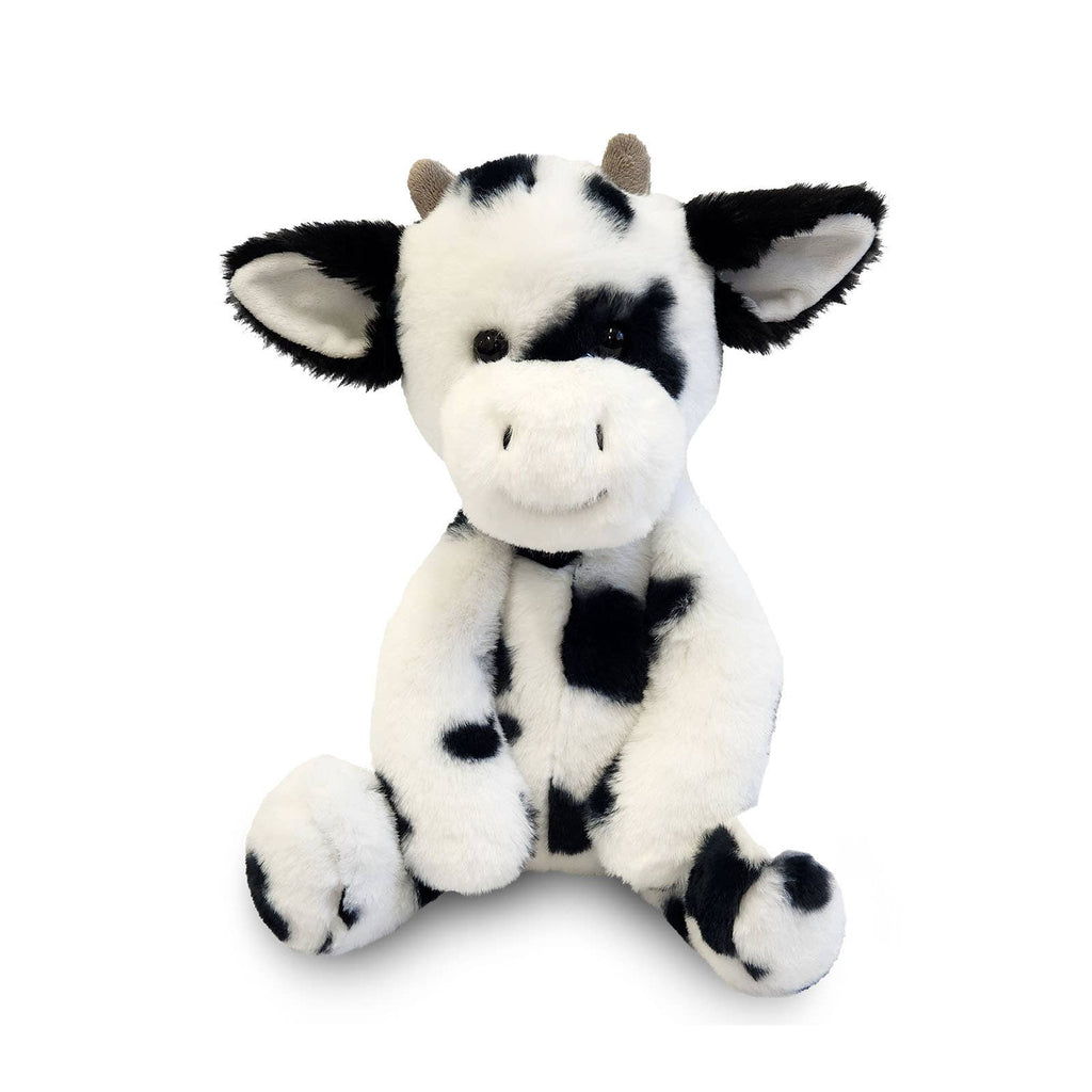 16 inch black and white plush stuffed cow, front view