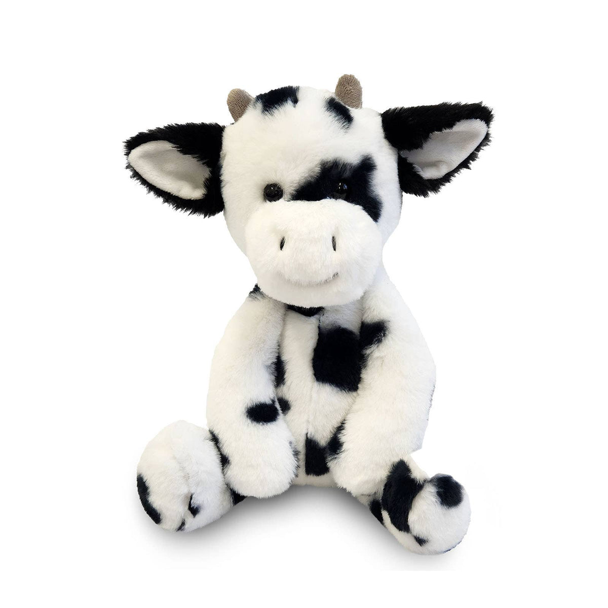 16 inch black and white plush stuffed cow, front view