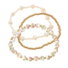3PCS - MAMA Message Floral Ceramic Ball Pearl Beaded Stretch Multi Layered Bracelets