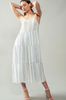 Women's/Junior Spaghetti Strap Midi Length Sun Dress - Block Striped Blue/White