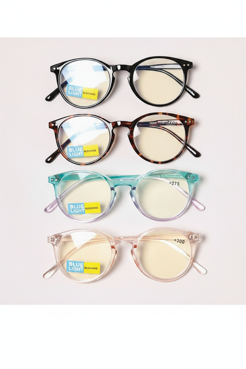 Blue Light Blocker READING GLASSES, ADULT, Round (CLICK FOR COLOR/POWER OPTIONS)