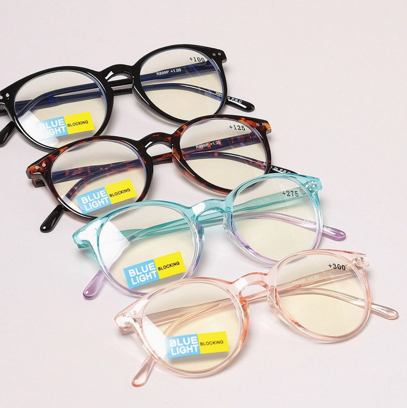 Blue Light Blocker READING GLASSES, ADULT, Round (CLICK FOR COLOR/POWER OPTIONS)