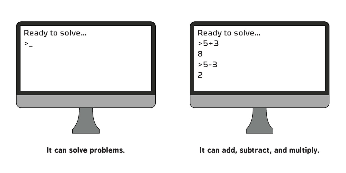 Artificial Intelligence for Babies board book, inside pages, computers solving problems