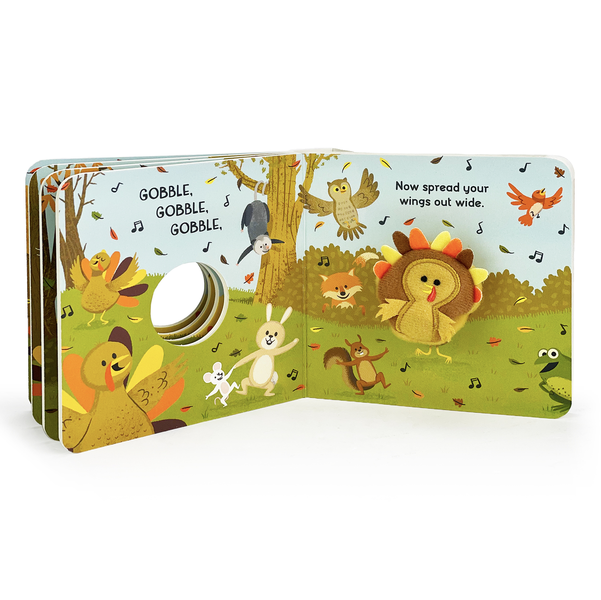 Gobble Wobble Thanksgiving finger puppet board book, puppet page