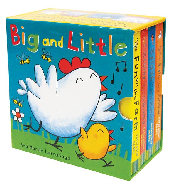 Big and Little set of four mini board books in a slipcase with a hen and chick