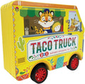 Taco Truck pull-back storybook shaped like a yellow food truck with Tiger