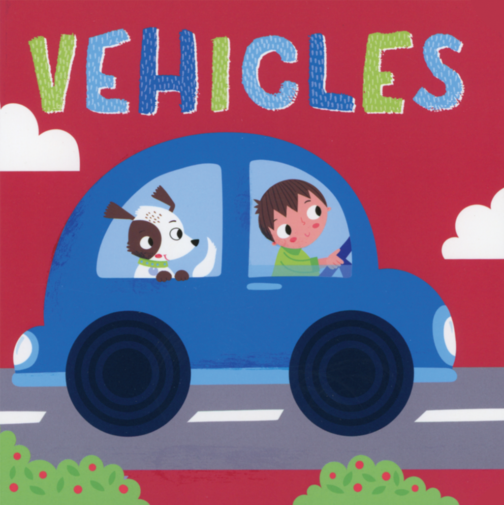 Touch and Feel Vehicles board book cover with a blue car