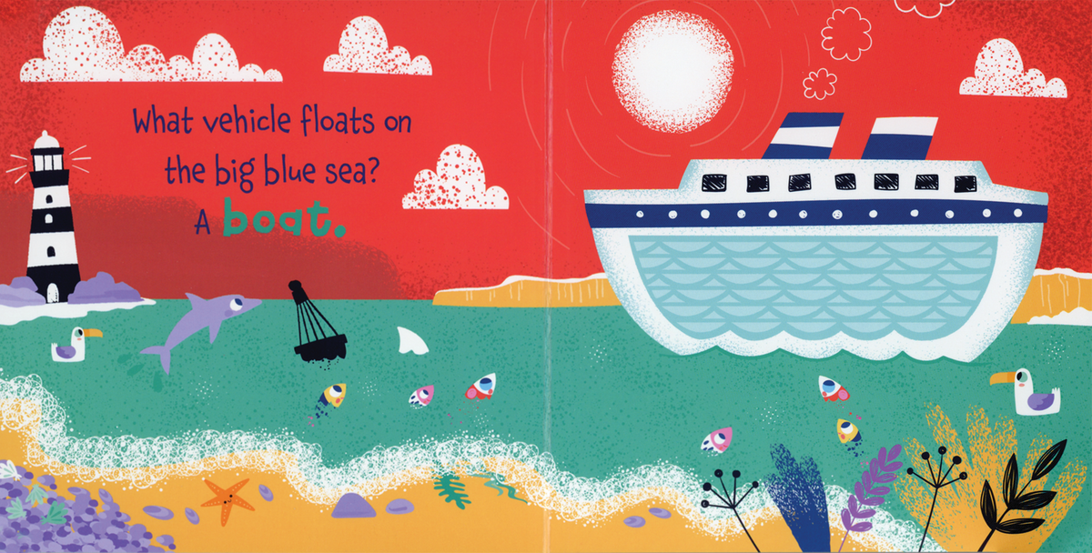 Touch and Feel Vehicles board book inside spread with a ship at sea