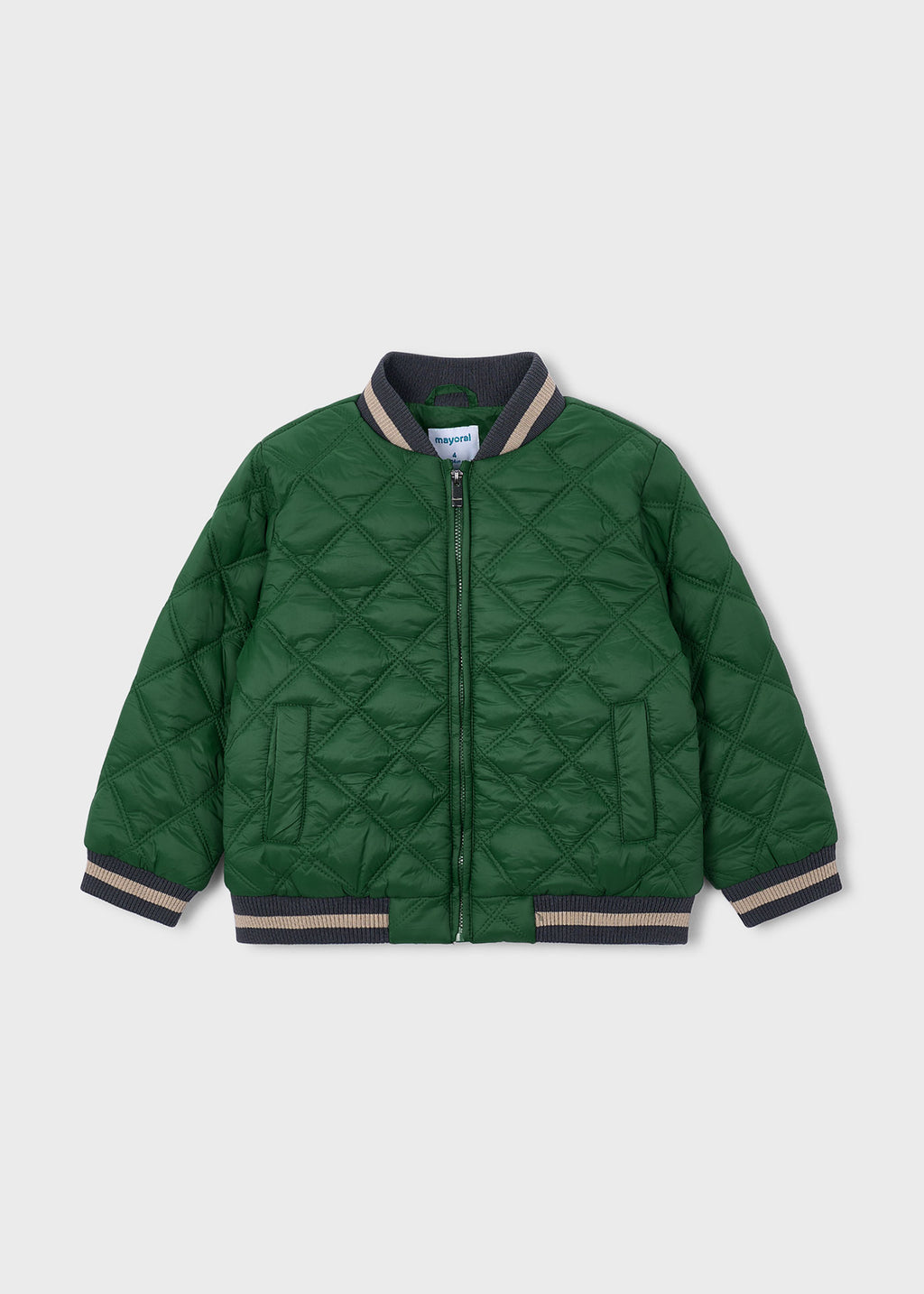 Mayoral 4468 mini boy dark green quilted bomber puffer jacket - front