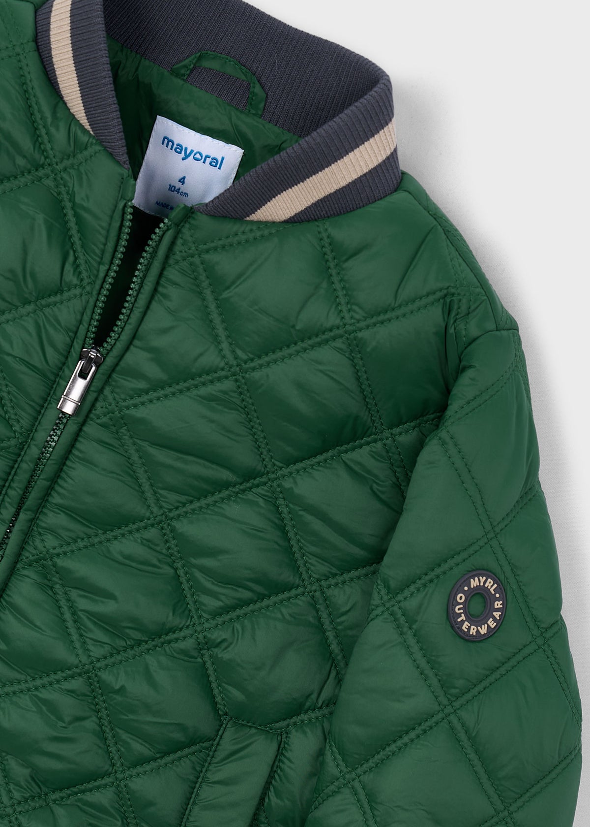 Mayoral 4468 mini boy dark green quilted bomber puffer jacket - detail