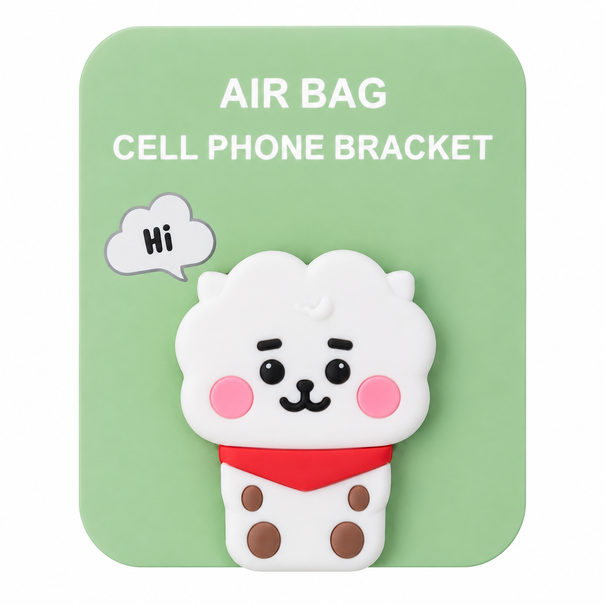 BT21 RJ white alpaca silicone phone grip, on its retail card