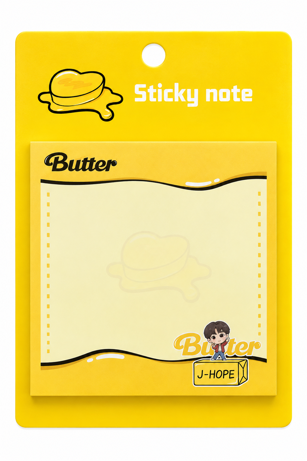 BTS Butter J-Hope sticky notes pad in yellow packaging