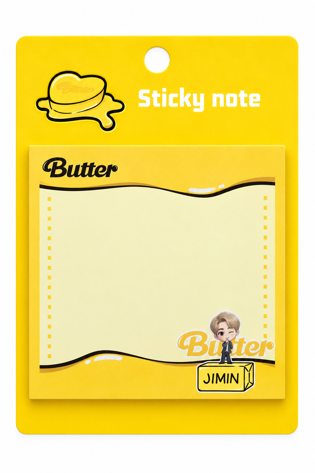 BTS Butter Jimin sticky notes pad in yellow packaging
