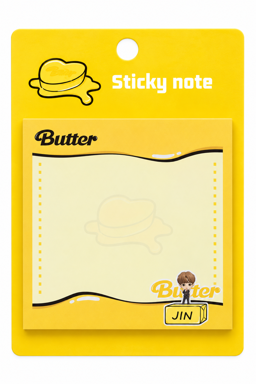 BTS Butter Jin sticky notes pad in yellow packaging