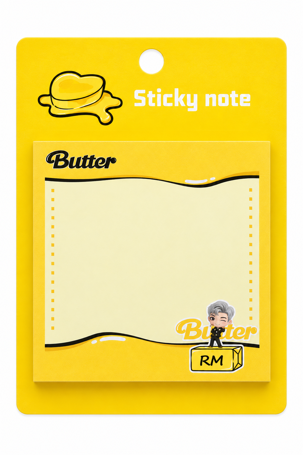 BTS Butter RM sticky notes pad in yellow packaging