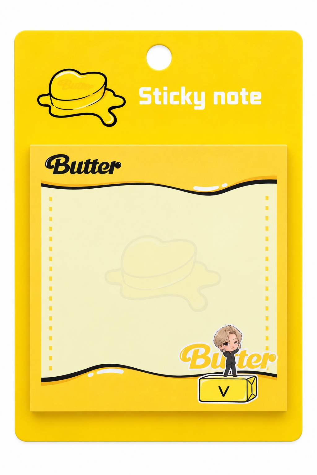 BTS Butter V sticky notes pad in yellow packaging