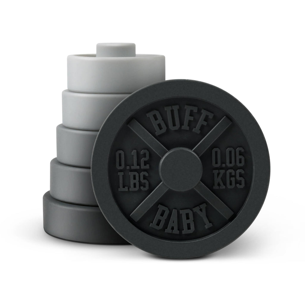 Fred & Friends Buff Baby weight plate stacker and teether, stacked