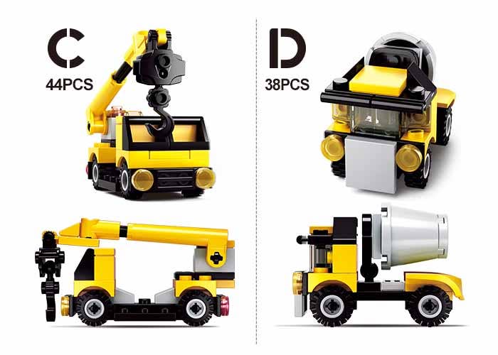 Construction vehicle building brick blind pack, styles C and D