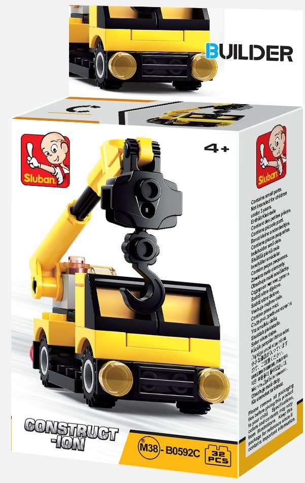 Construction vehicle building brick blind pack, box
