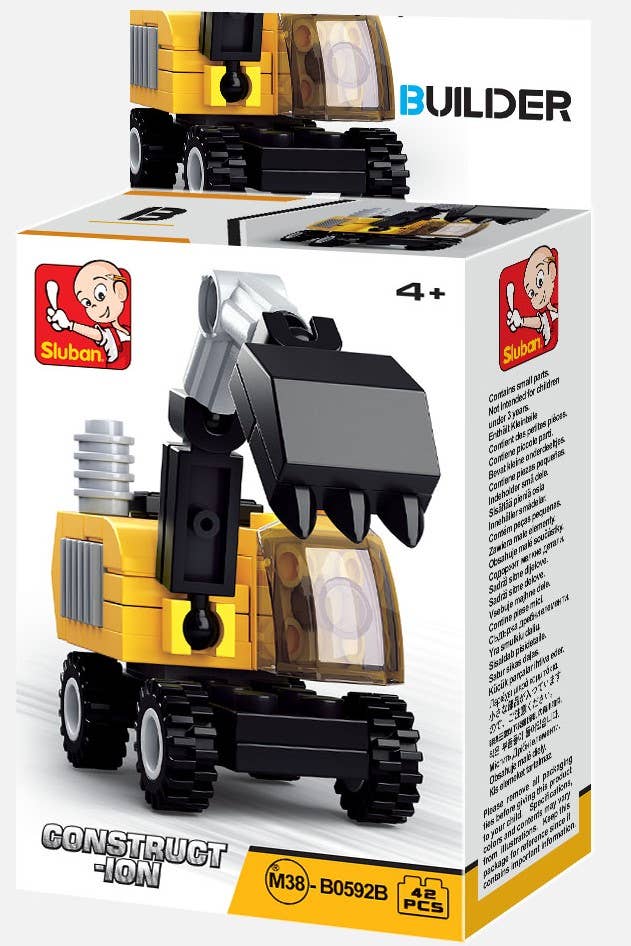 Construction vehicle building brick blind pack, box