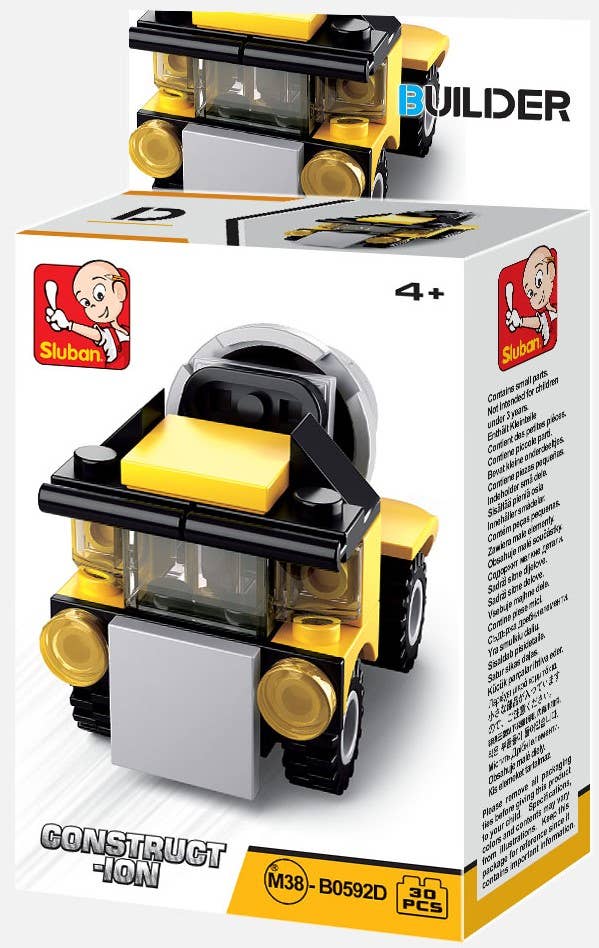 Construction vehicle building brick blind pack, box