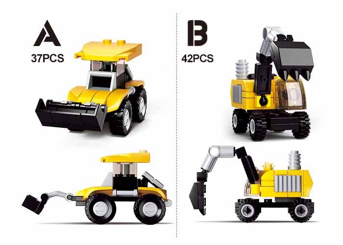 Construction vehicle building brick blind pack, styles A and B