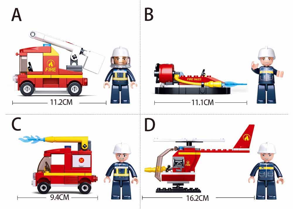 Fire rescue vehicle building brick blind pack, styles with sizes