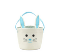 Natural canvas bunny Easter basket with blue gingham, front view