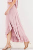 Women's Side Slit Ruffled Midi Skirt with Hidden Side Pockets - Petal Rose Pink