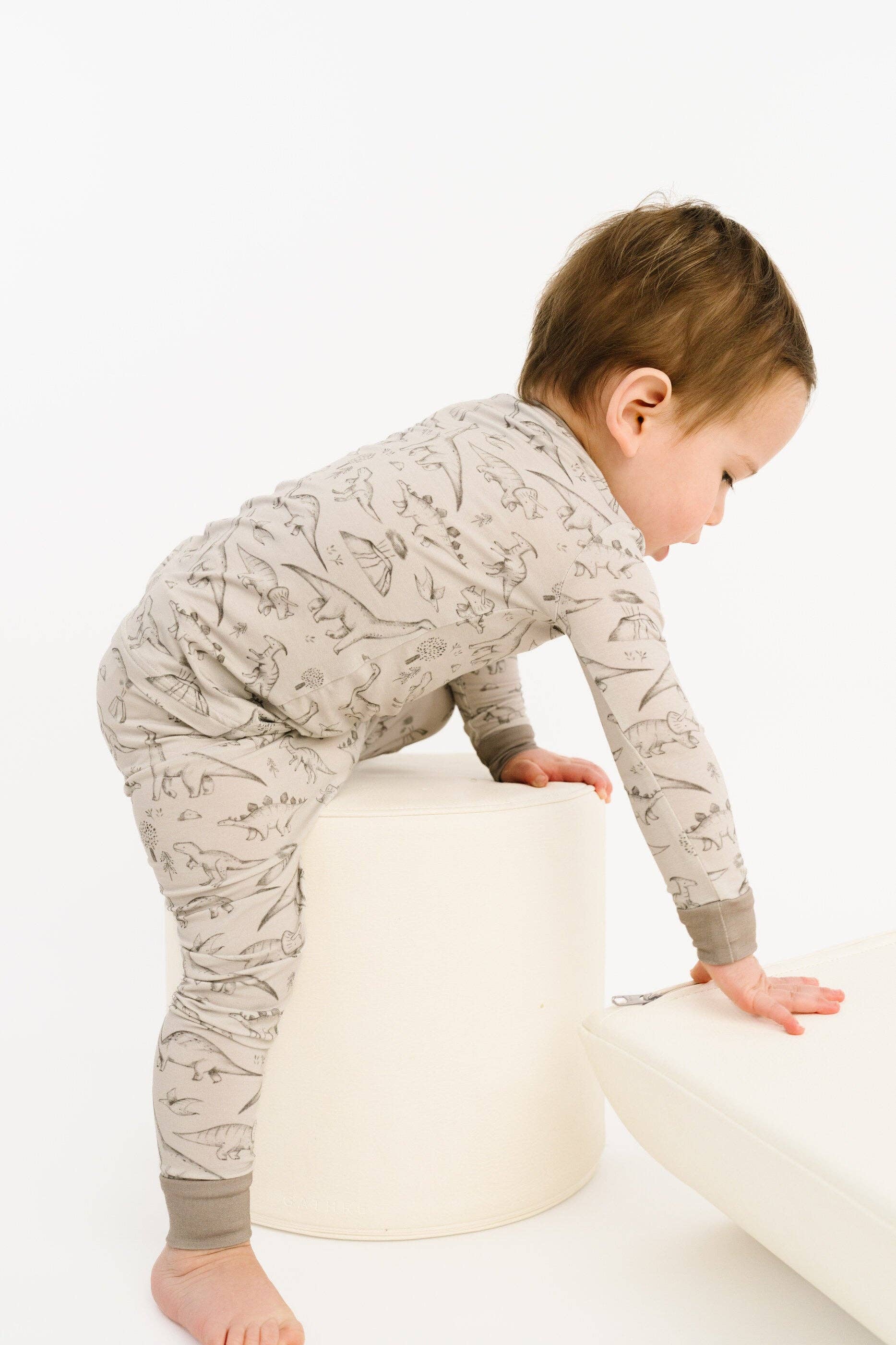 Bamboo 2PC L/S Kids PJs - Dino Doodles Grey