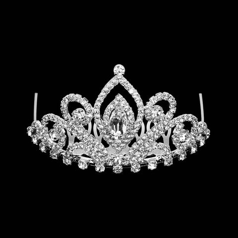 Marquise Stone Pointed Rhinestone Paved Princess Mini Tiara with Comb: Silver Clear