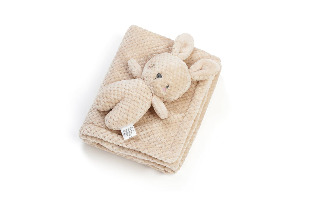 Minky Plush Baby Blanket with Plush Cuddle Toy: Beige Bunny