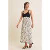 Women's Knit Spaghetti Top Two-fer Embroidered Midi Sun Dress with Pockets, Cream and Black