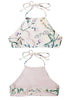 Tween/Teen Reversible Eco-friendly, Sustainable Swim Halter Top - Isla Corsica Natural Floral/Lt Lavender