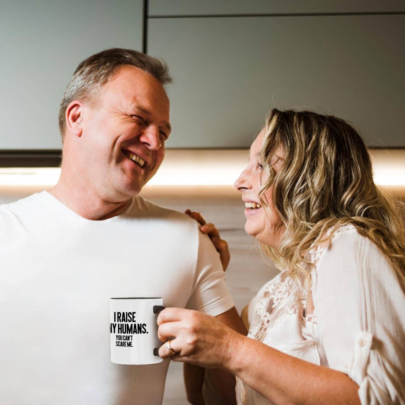 Ceramic Humor Mugs - 15 oz Black/White Mug, I Raise Tiny Humans