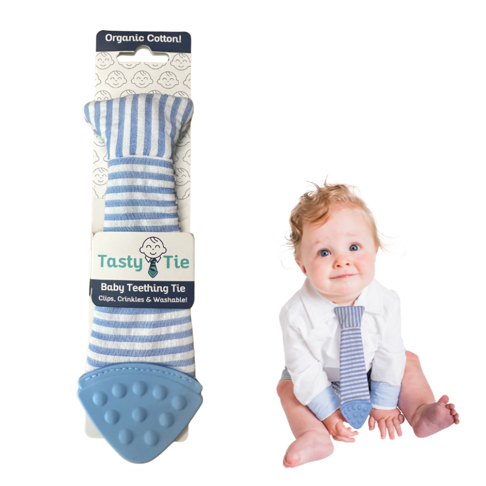 Tasty Tie Teether, Crinkle Toy, Baby Boy Gift (Seersucker)