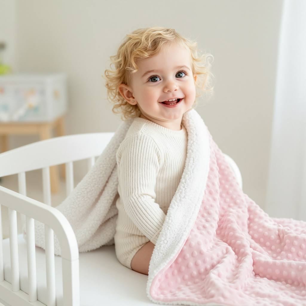 Minky Sleepy Plush Baby Blanket with Plush Neck Pillow: Pink Bear
