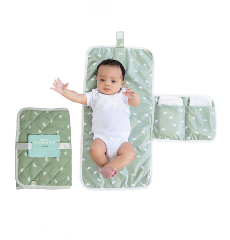 Organic Cotton Travel Changing Mat, Diaper Bag Changing Pad, Sage Green