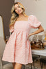 BiBi Flower Square Neck Puff Sleeve Dress Blush Pink