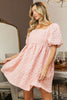 BiBi Flower Square Neck Puff Sleeve Dress Blush Pink