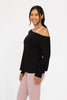 Women's L/S Ballet Ribbed Off-Shoulder Top: Black