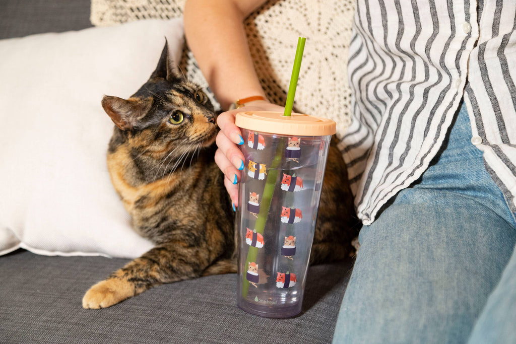 Cat sushi print water tumbler, with cat