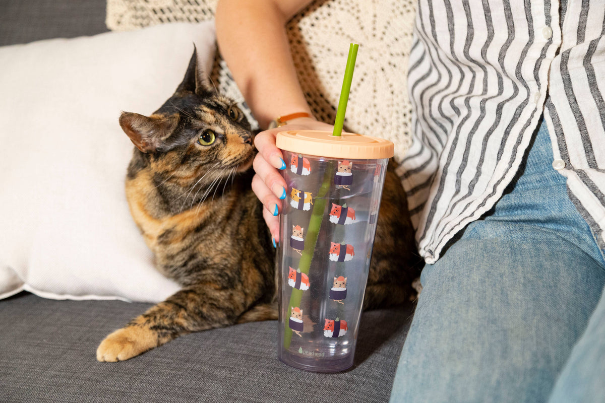 Cat sushi print water tumbler, with cat