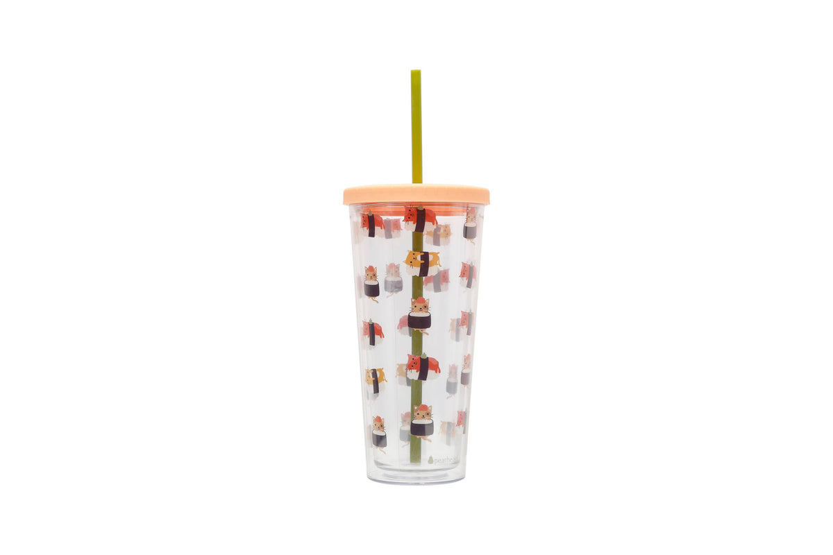 Cat sushi print water tumbler, front view